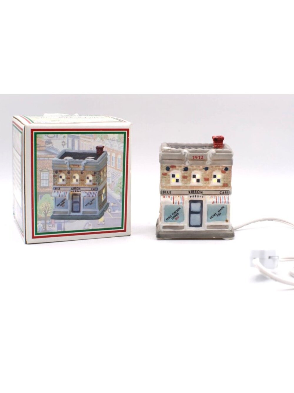 Vtg Blue Ribbon Cafe Light-Up Ceramic Building Night Light Home Town America NEW